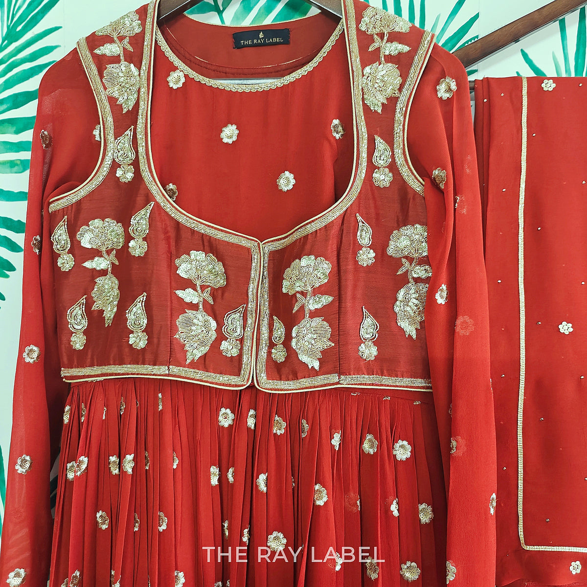 Rust Brown Anarkali & Jacket Set