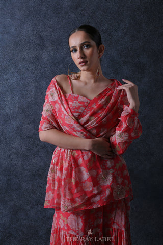 Floral Pre-draped Saree Set