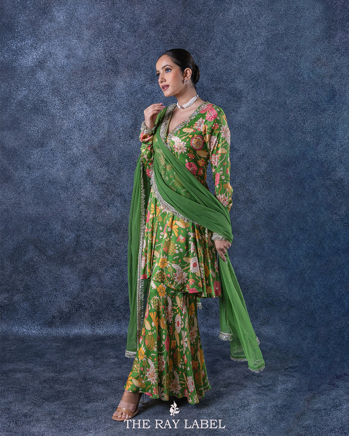 Floral Fern Green Sharara Set