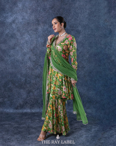 Floral Fern Green Sharara Set