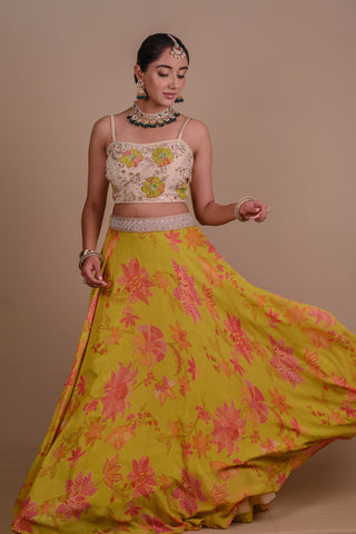 Floral yellow lehenga & jacket set