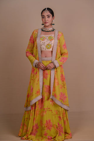Floral yellow lehenga & jacket set