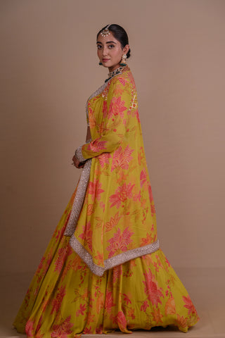Floral yellow lehenga & jacket set