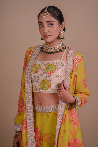 Floral yellow lehenga & jacket set