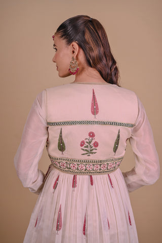 Ivory block printed Chanderi Anarkali