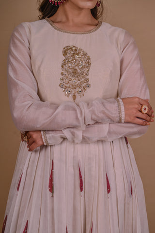 Ivory block printed Chanderi Anarkali