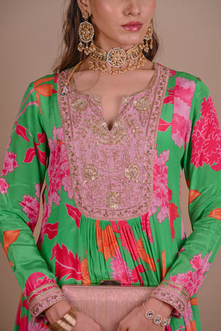 Green Floral Anarkali set