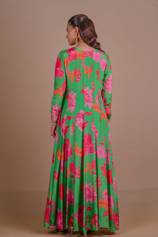 Green Floral Anarkali set