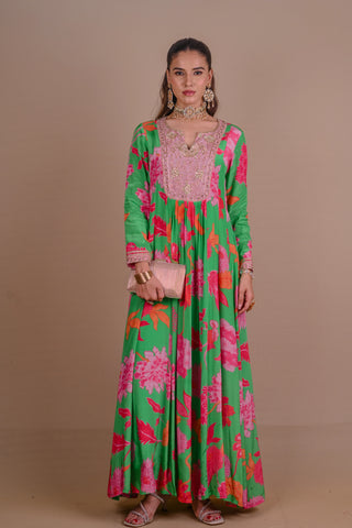 Green Floral Anarkali set