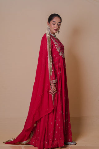 Red Anarkali set