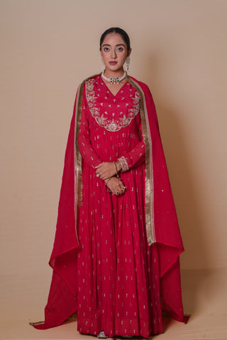 Red Anarkali set