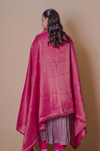 Pink striped Anarkali set