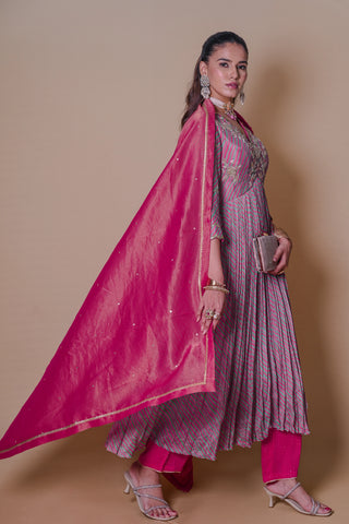 Pink striped Anarkali set