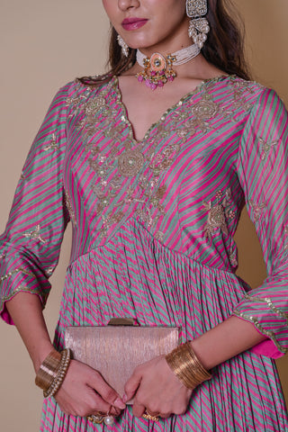 Pink striped Anarkali set