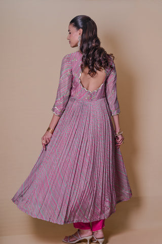Pink striped Anarkali set
