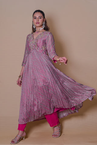 Pink striped Anarkali set