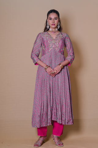 Pink striped Anarkali set