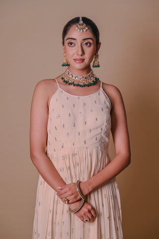 Ivory white Anarkali & Jacket set