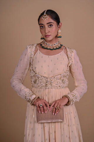 Ivory white Anarkali & Jacket set