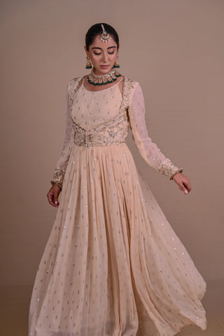 Ivory white Anarkali & Jacket set