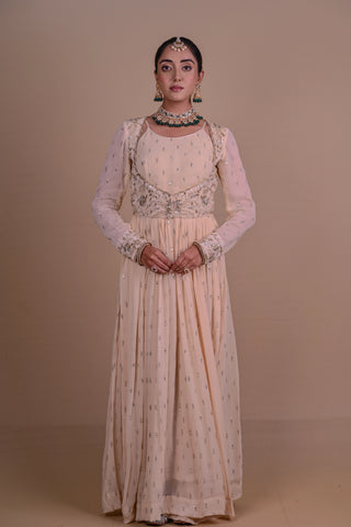 Ivory white Anarkali & Jacket set