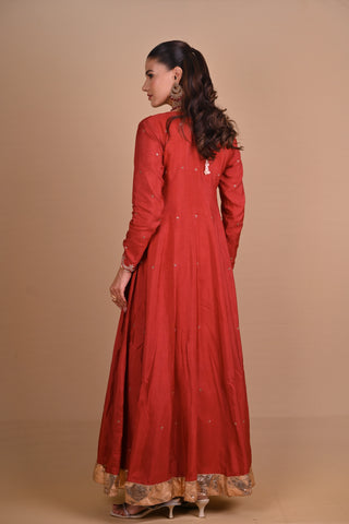 Maroon Angrakha style Anarkali Set
