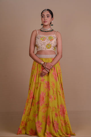 Floral yellow lehenga & jacket set