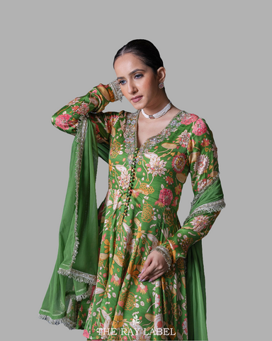 Floral Fern Green Sharara Set